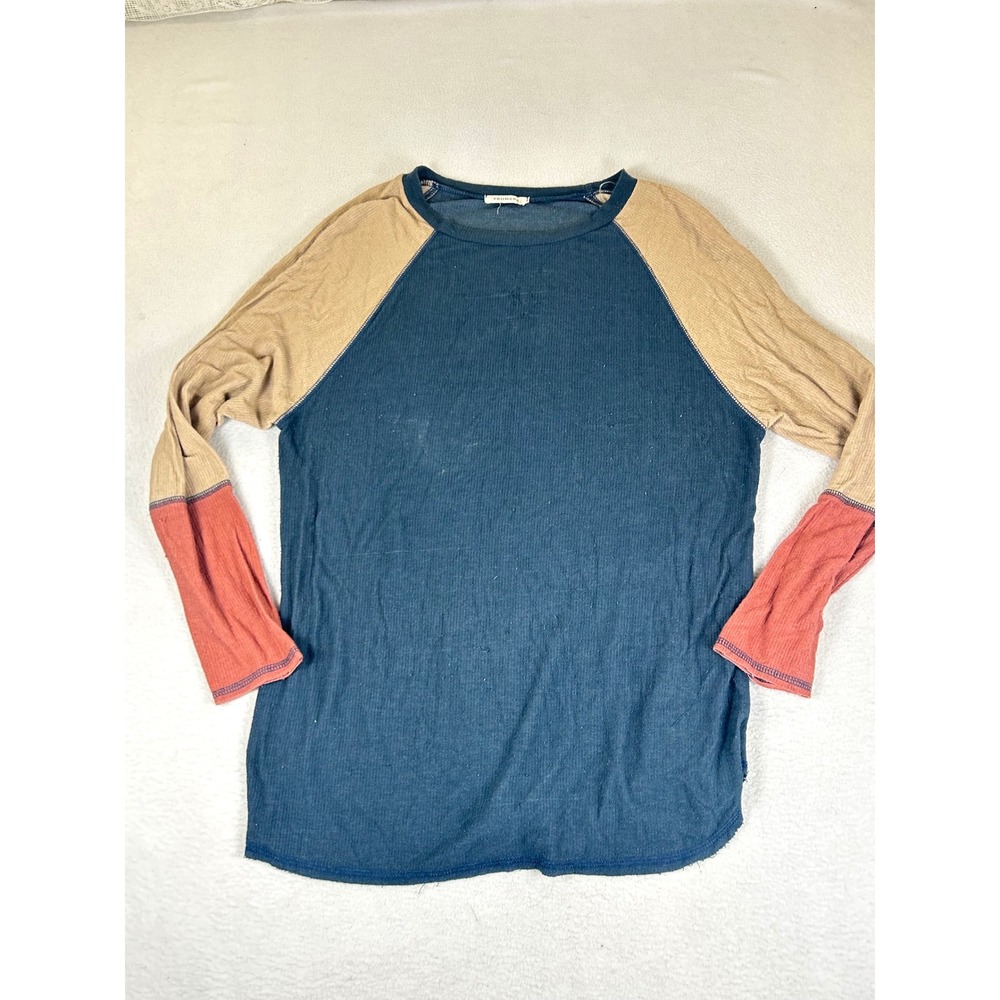 Promesa Raglan Baseball T-Shirt Women Large Blue Tan Terracotta Casual DT2755